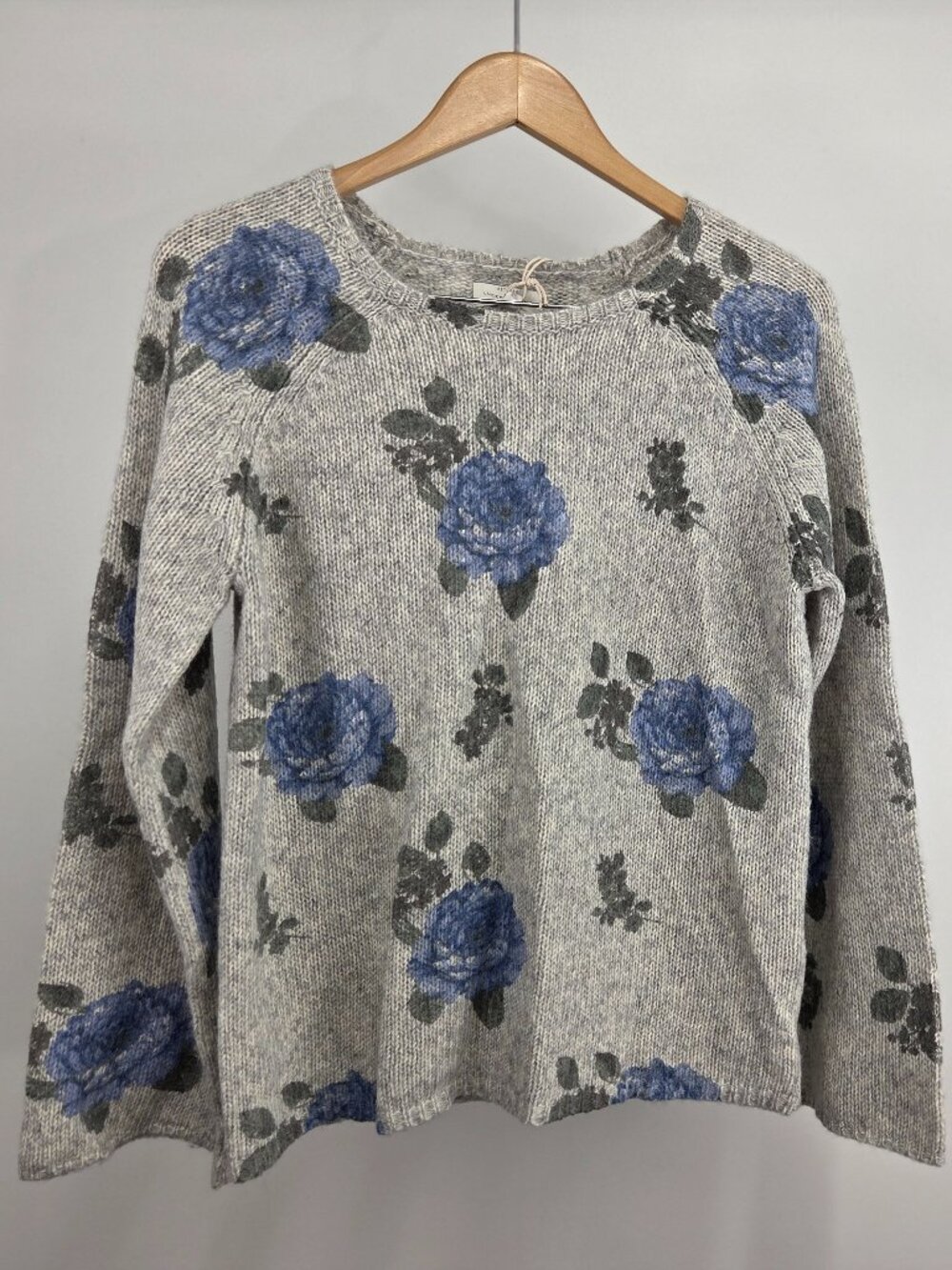 Lucky Brand Sweater Women’s Medium Gray Heather knit Floral Long Sleeve NWT